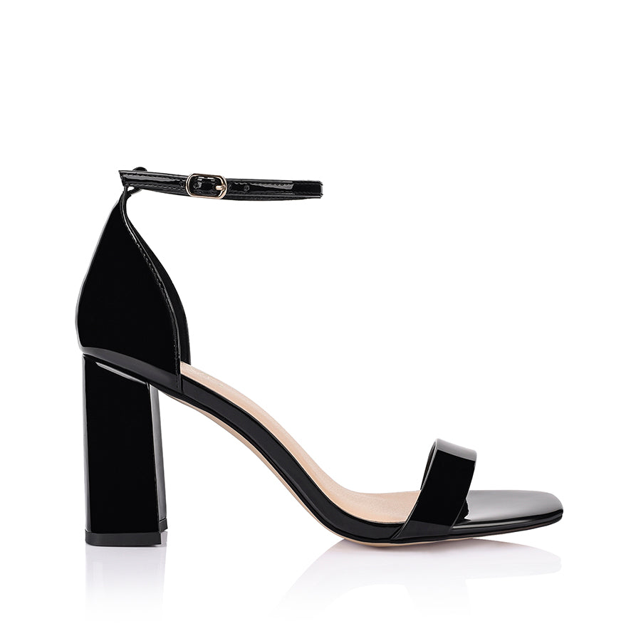 Carly Block Heel Sandals Black Patent Verali Shoes