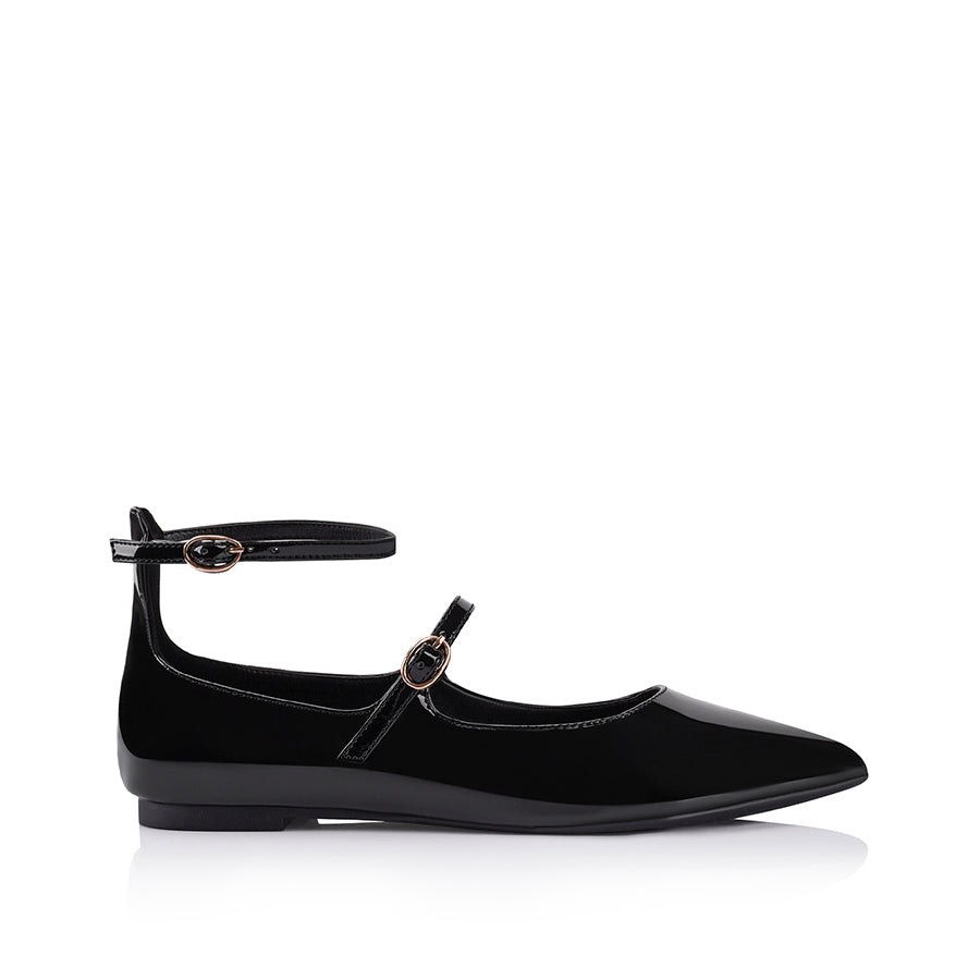 Issie Buckle Flats Black Patent Verali Shoes