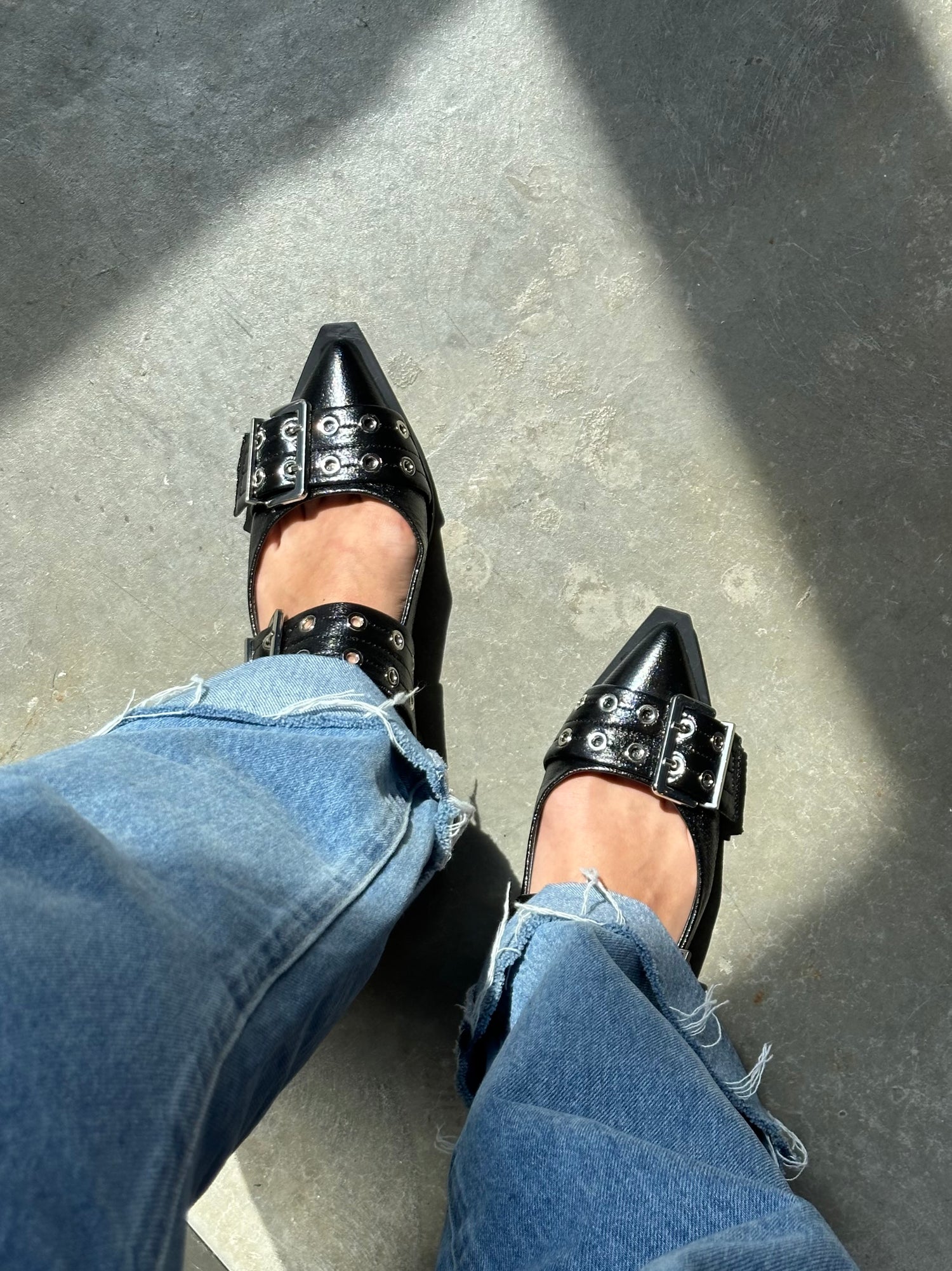 Clea Slingback Buckle Flats - Black Crinkle