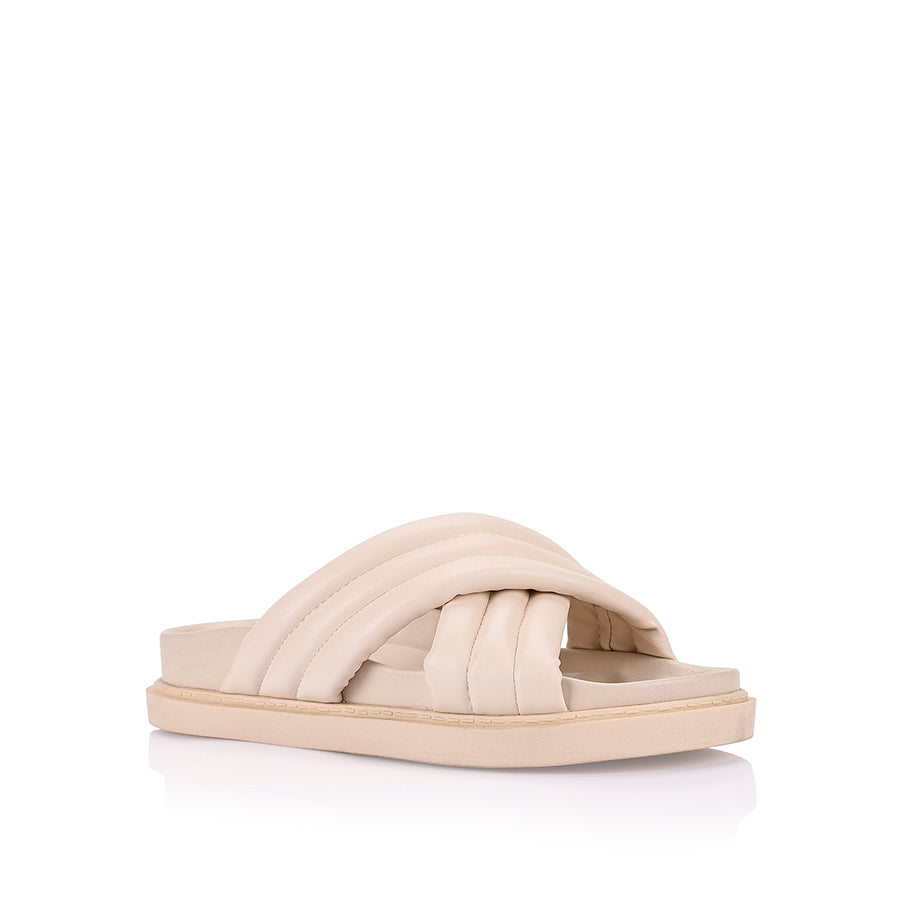 Women's beige smooth vegan footbed slides