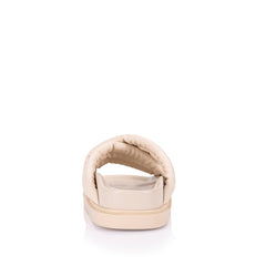 Women's beige smooth vegan footbed slides