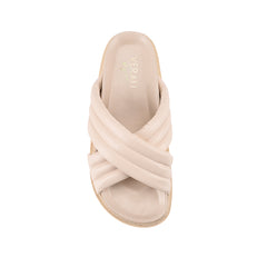 Women's beige smooth vegan footbed slides