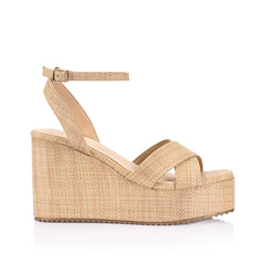 Women's natural raffia high wedge sandal