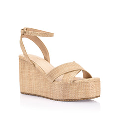 Women's natural raffia high wedge sandal