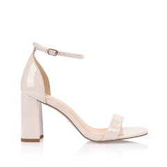 Carly Bone Patent Block Strappy Heel