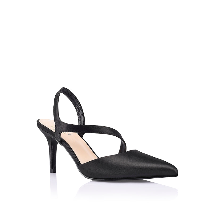 Lemon Point Toe Heels Black Satin Verali Shoes