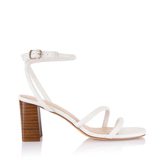 Women's white strappy block heel with stacked heel