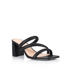 Women's black strappy block heeled mule