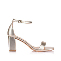 Women's strappy block heel in champagne metallic