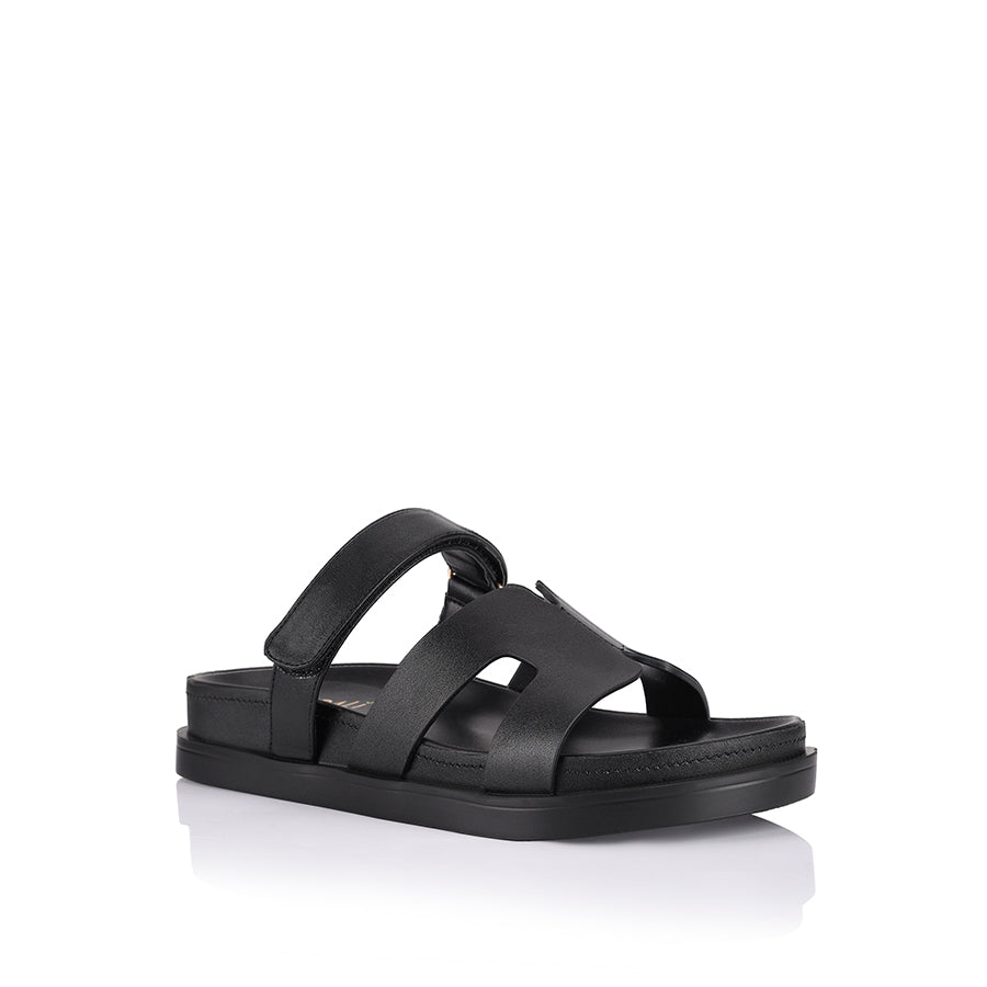 Women's black strappy footbed slide