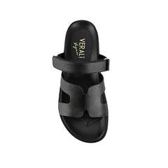 Women's black strappy footbed slide