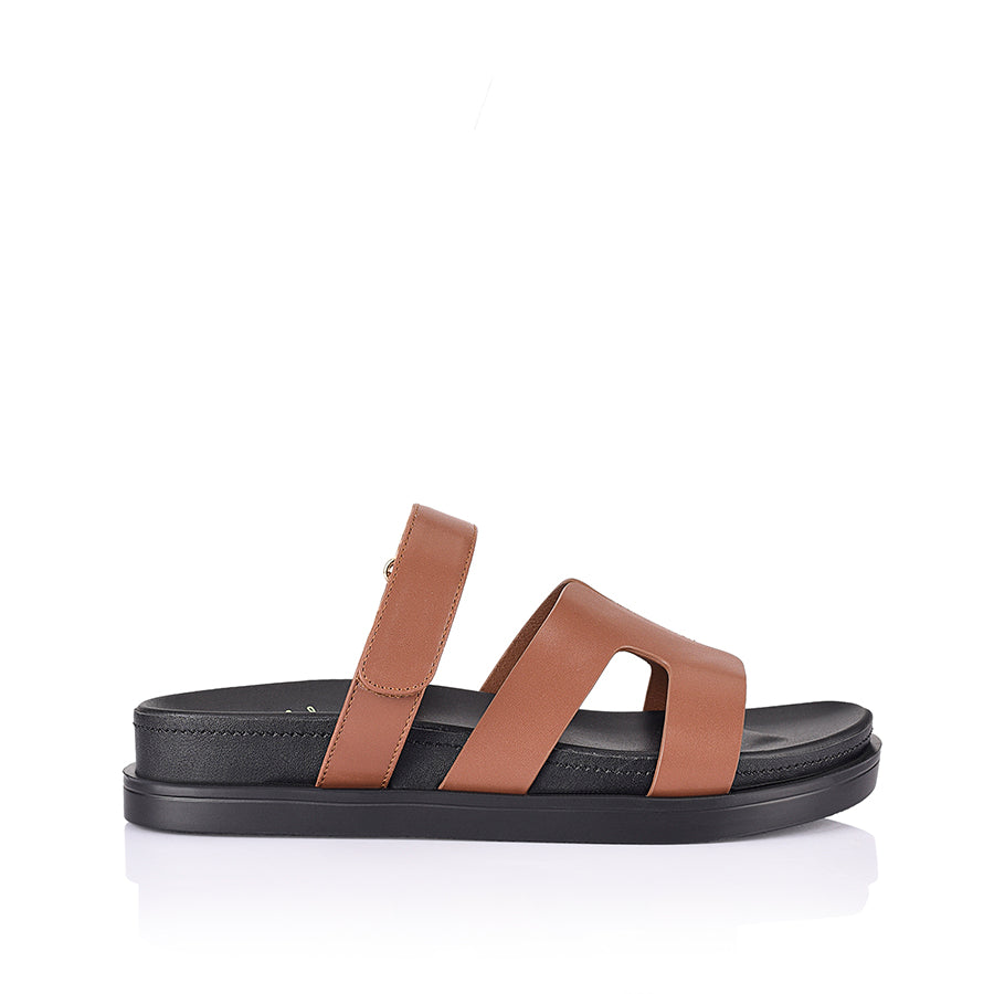 Women's brown strappy footbed slide