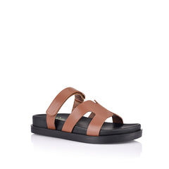 Women's brown strappy footbed slidez