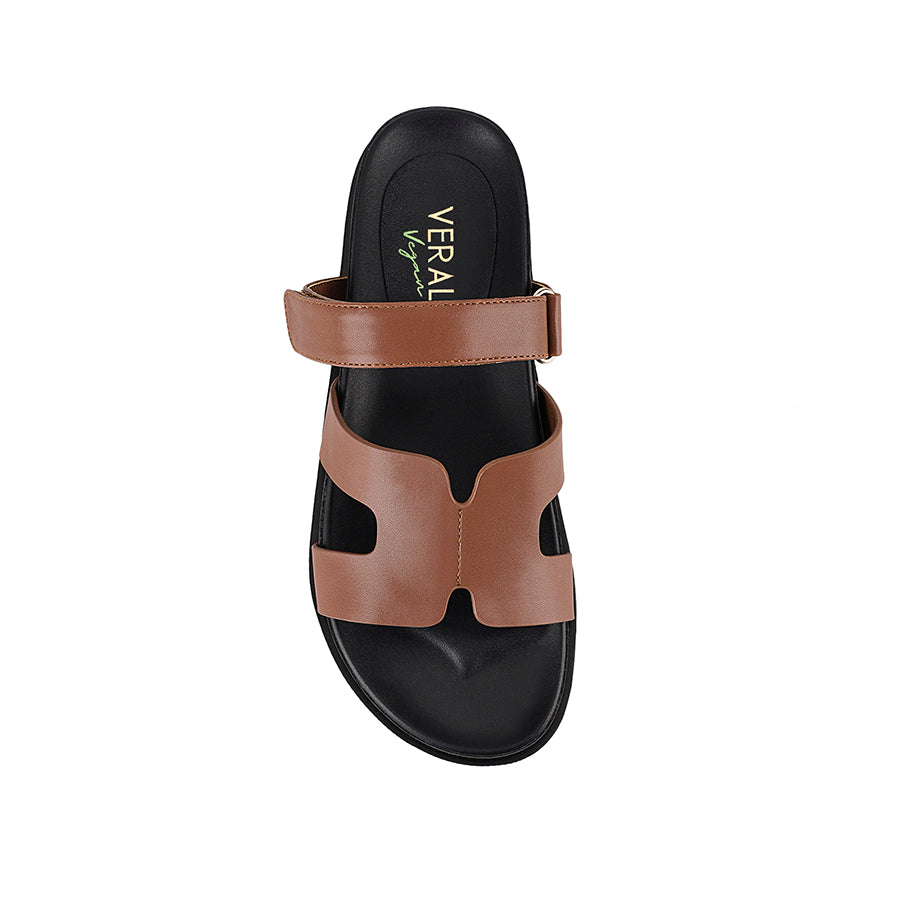 Women's brown strappy footbed slide