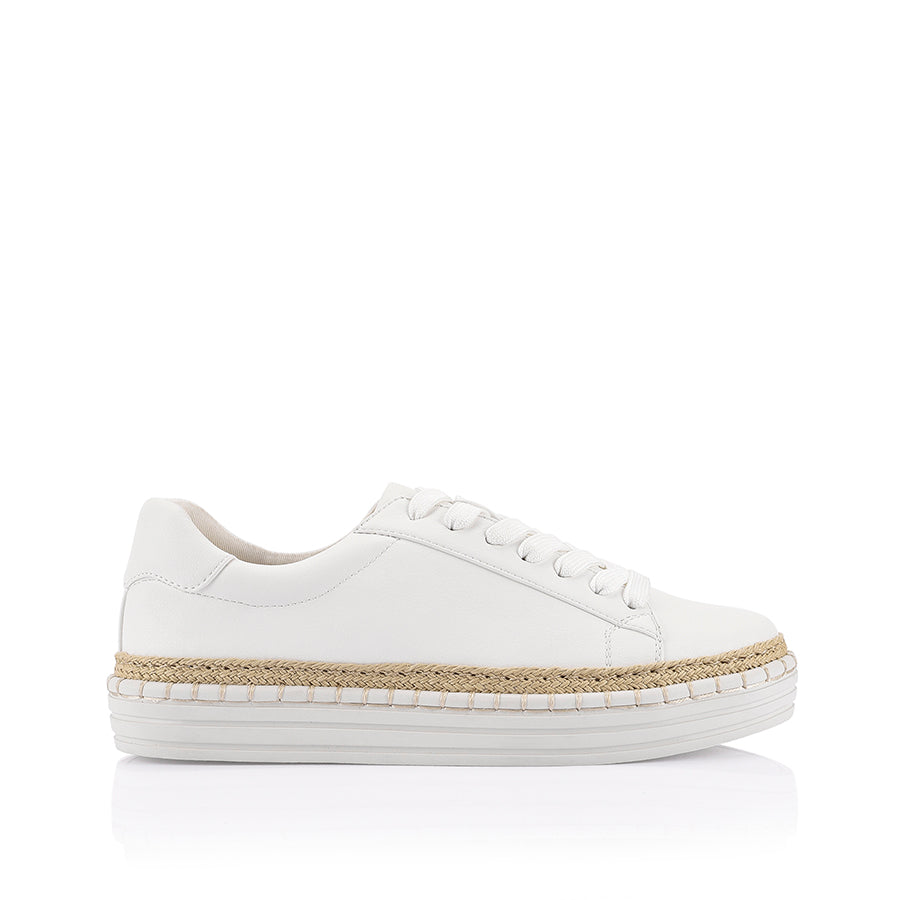 Women's white vegan leather lace up espadrille platform sneaker white