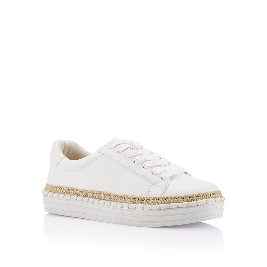 Women's white vegan leather lace up espadrille platform sneaker white