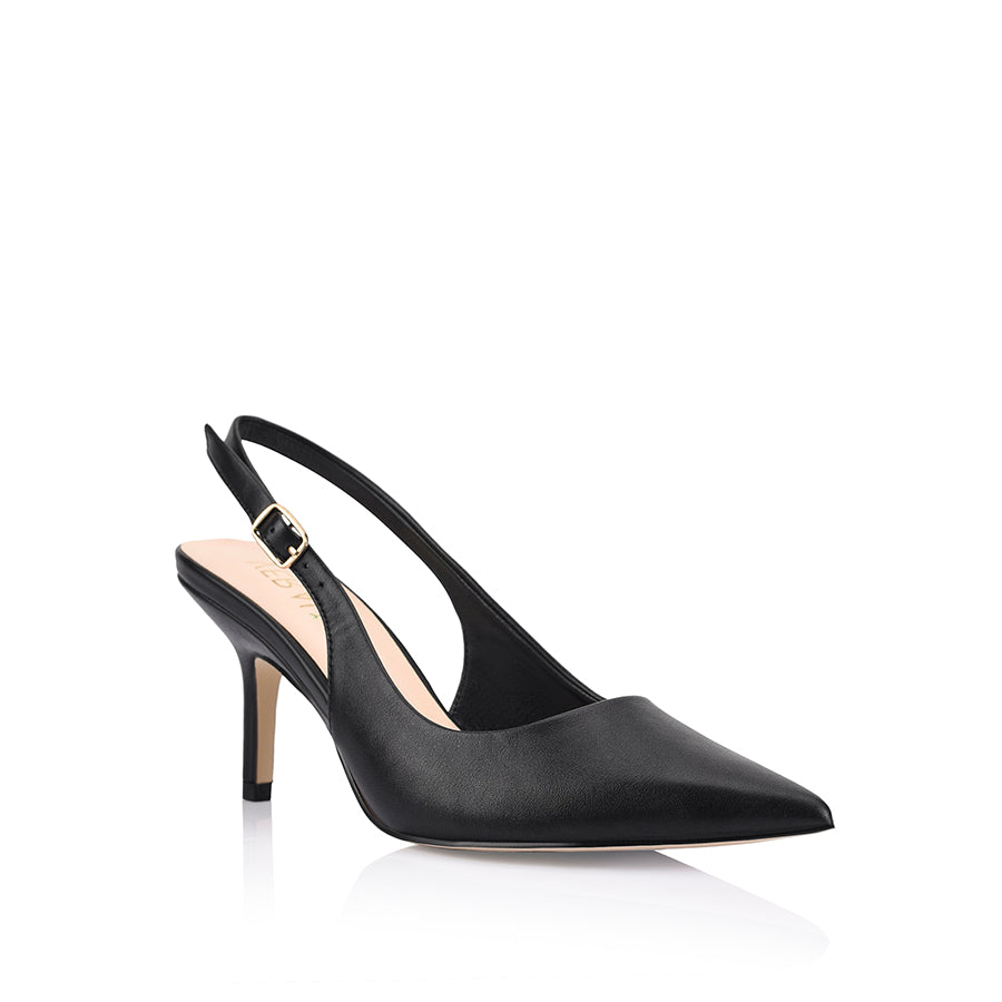 Women's black slingback stiletto heel with pointed toe