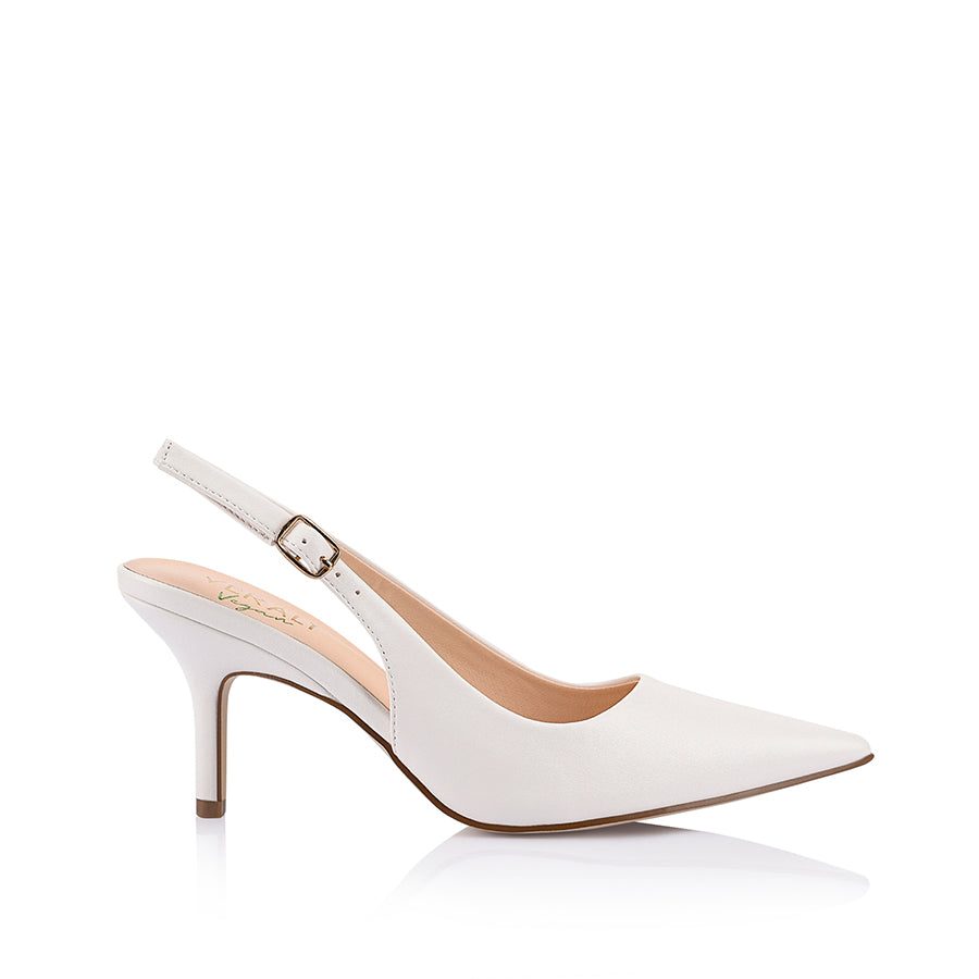 Women's white smooth slingback stiletto heel with pointed toe