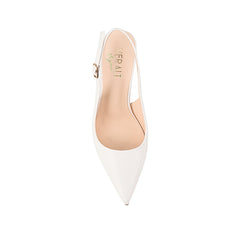 Women's white smooth slingback stiletto heel with pointed toe